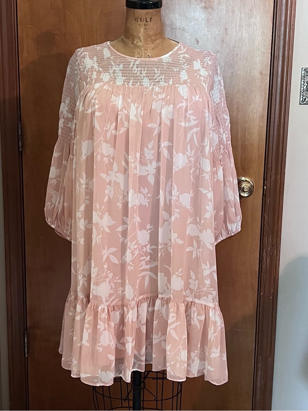 Calvin Klein Pink and White Floral Chiffon Dress
